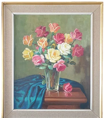 Still life, oil painting bouquet of pink flowers, 20th Century