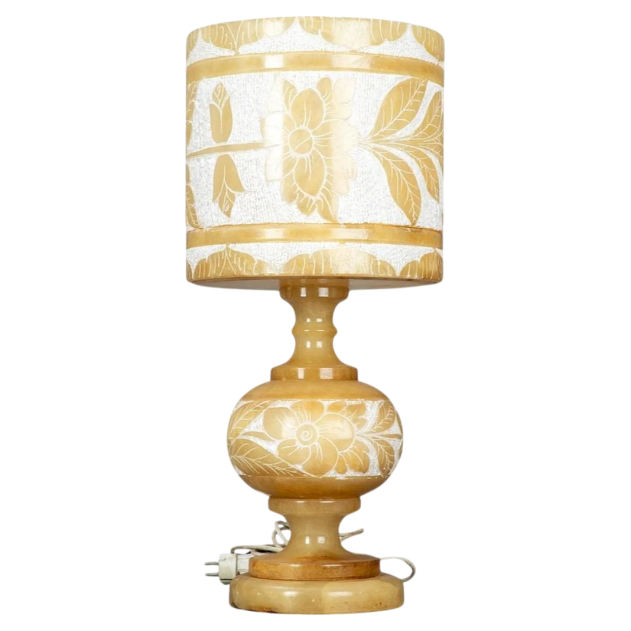 Alabaster table lamp with floral decorations, 1980s 6