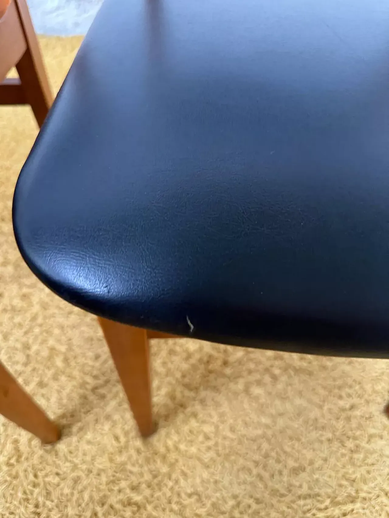 4 Scandinavian chairs in teak and black imitation leather,20th century 9