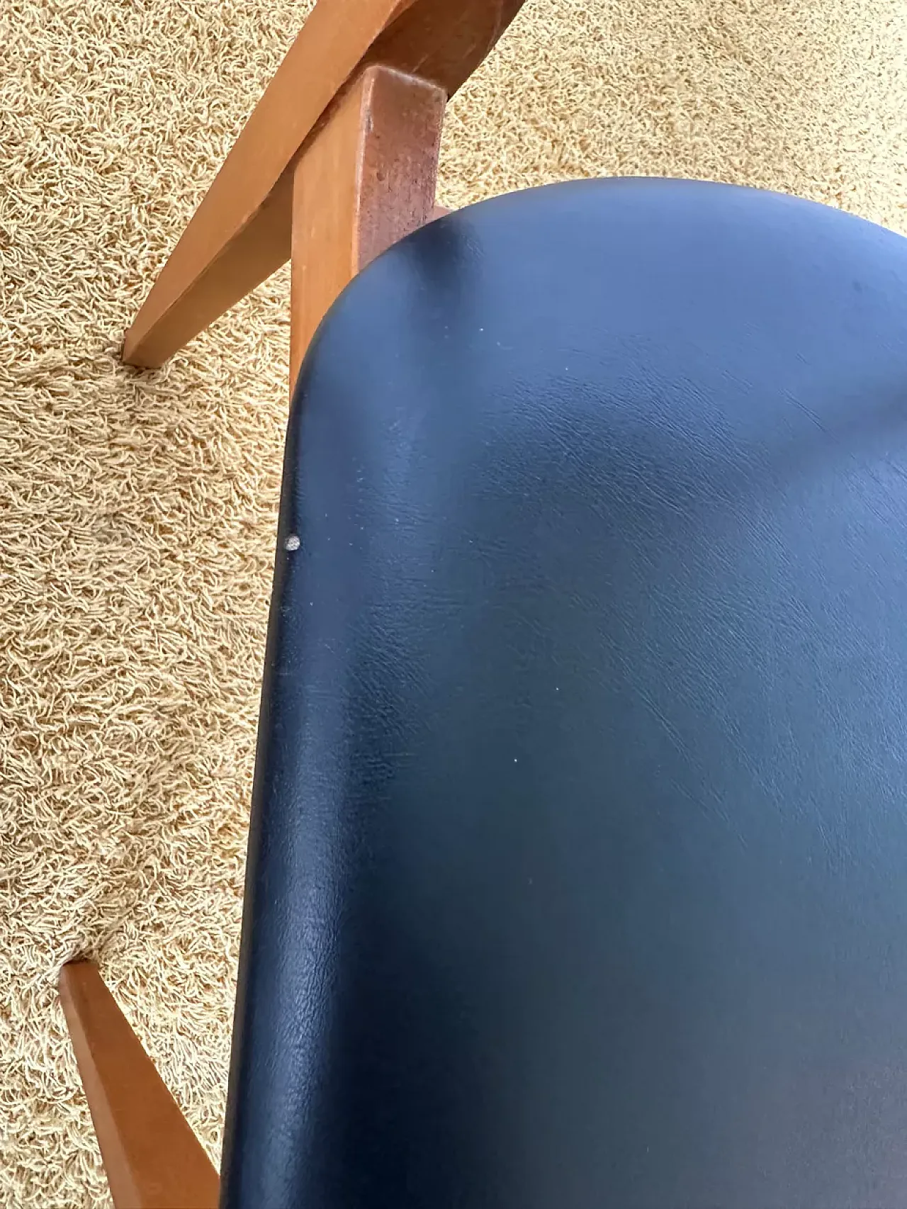 4 Scandinavian chairs in teak and black imitation leather,20th century 10