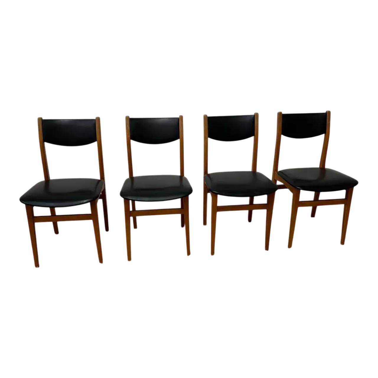 4 Scandinavian chairs in teak and black imitation leather,20th century 13