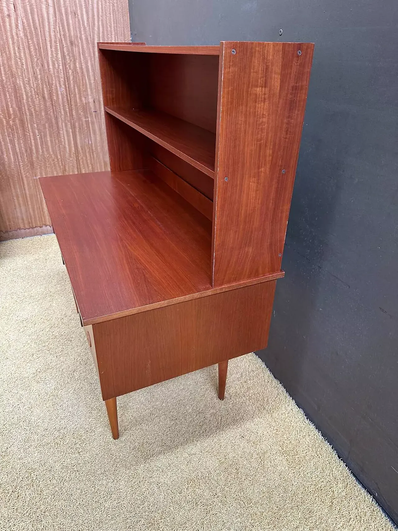 Scrivania scandinava di GDR, in teak impiallacciato, fine '900 8