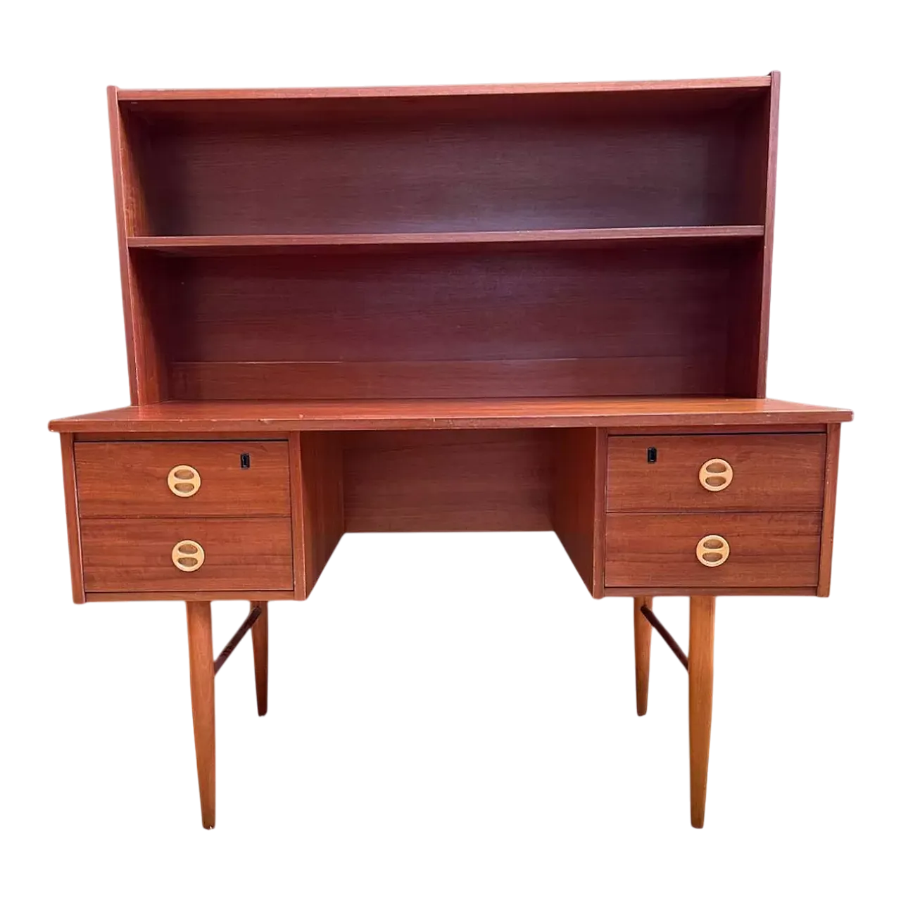 Scrivania scandinava di GDR, in teak impiallacciato, fine '900 12