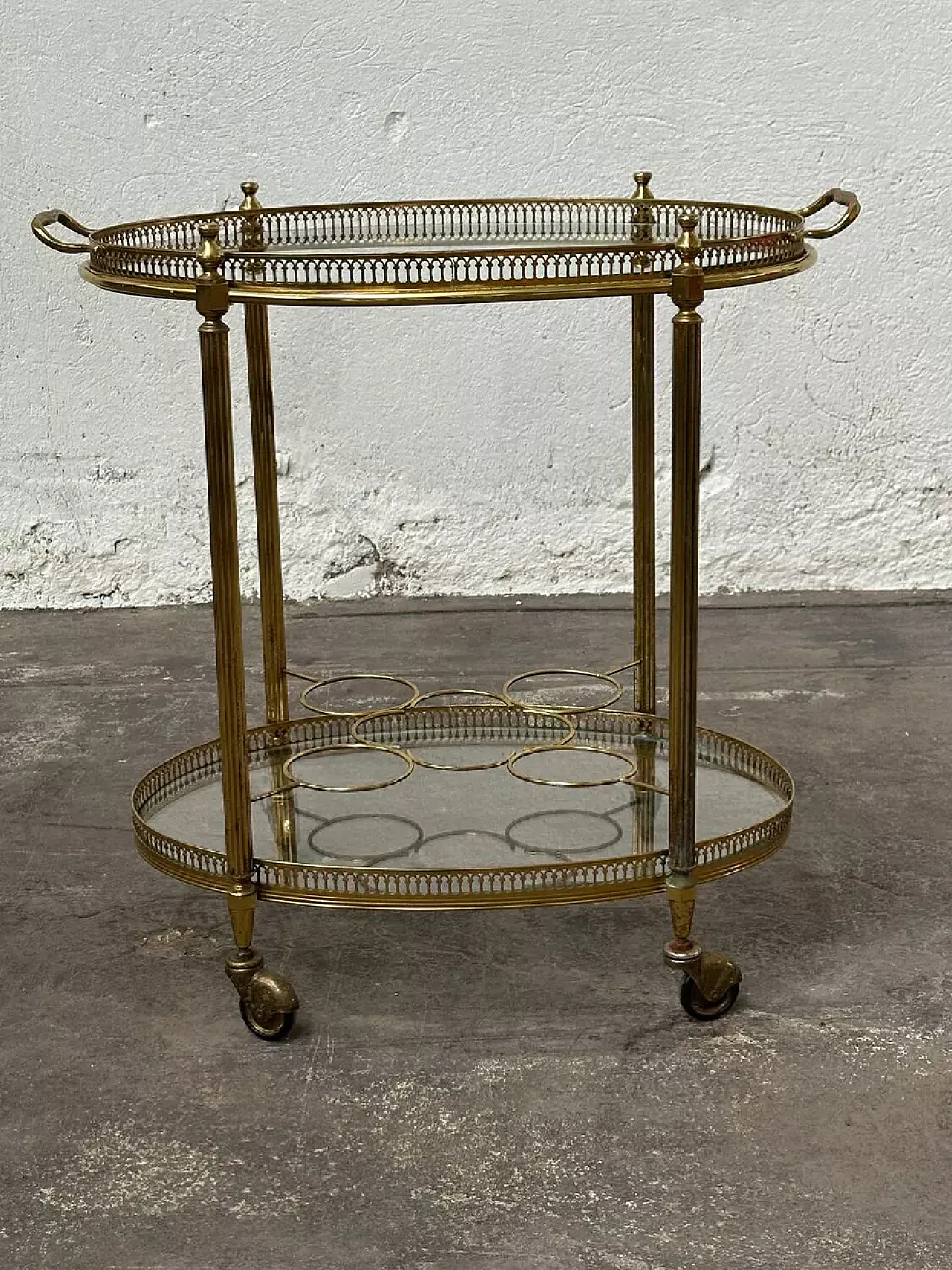 Carrello di servizio in ottone con ruote, '900 2