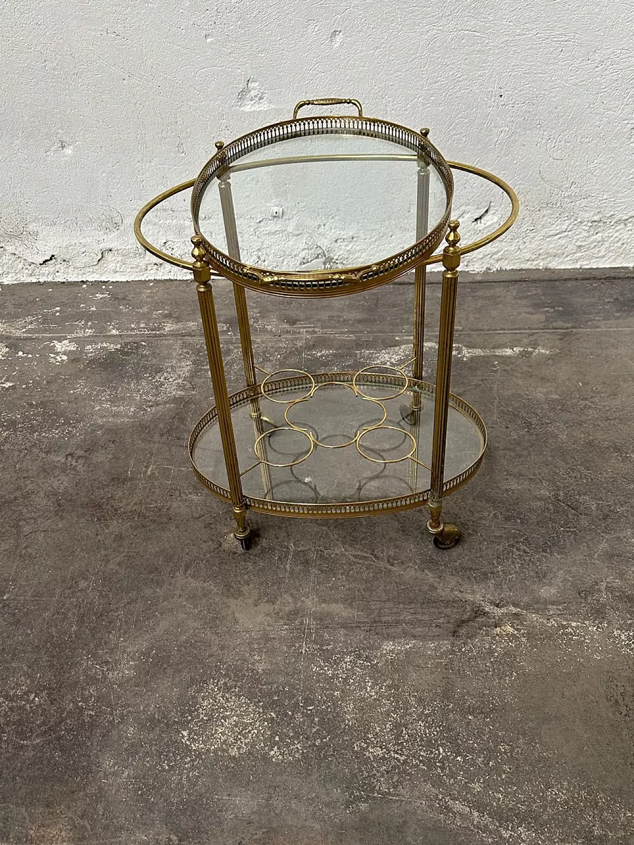 Carrello di servizio in ottone con ruote, '900 5