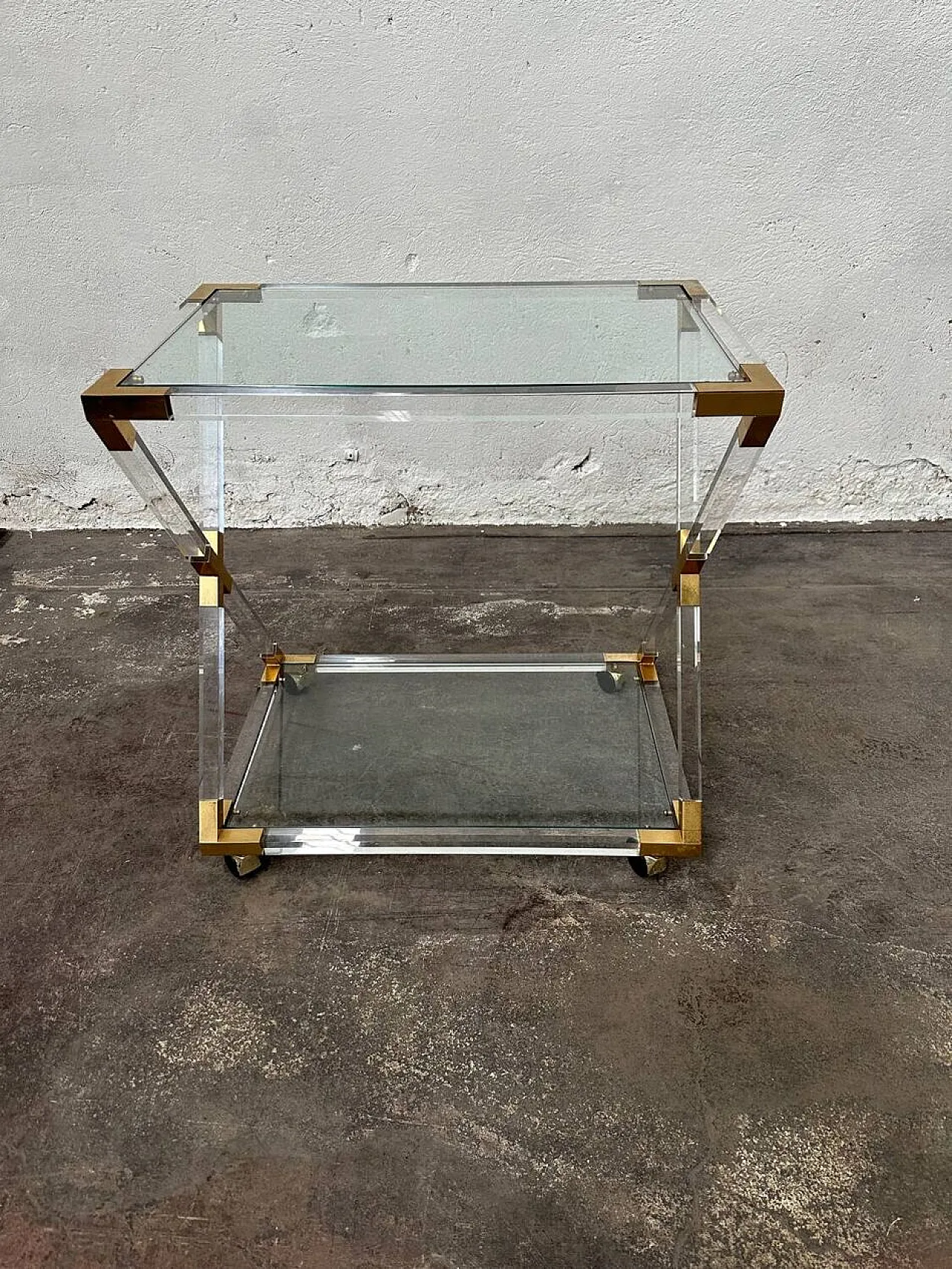 Glass and brass service cart, 1970s 2