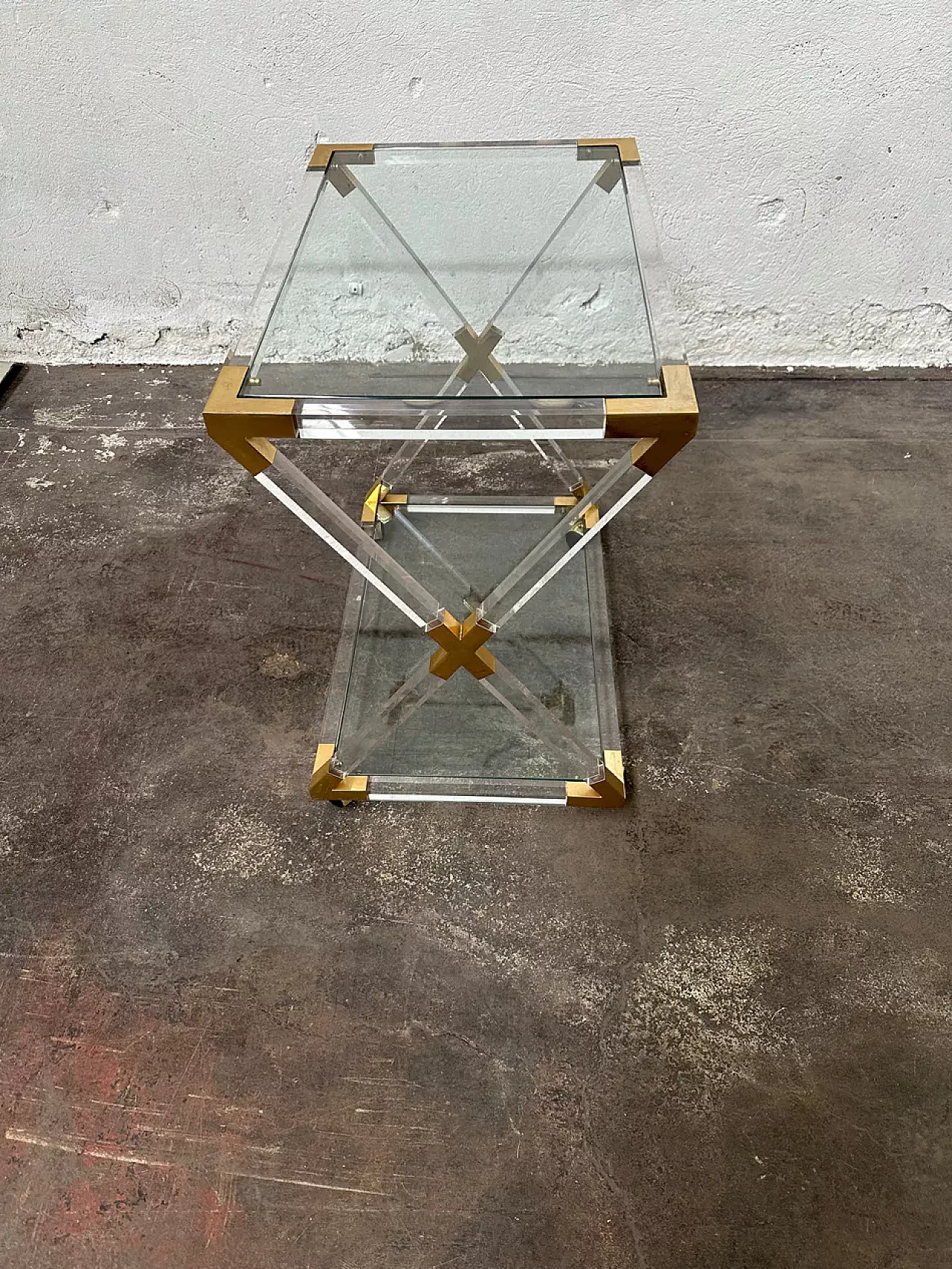 Glass and brass service cart, 1970s 4