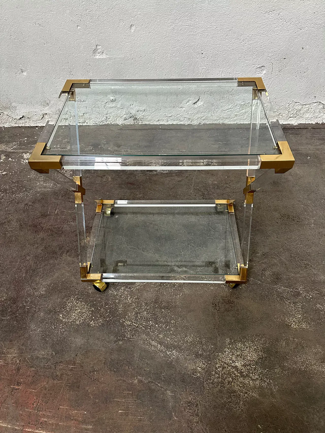 Glass and brass service cart, 1970s 7