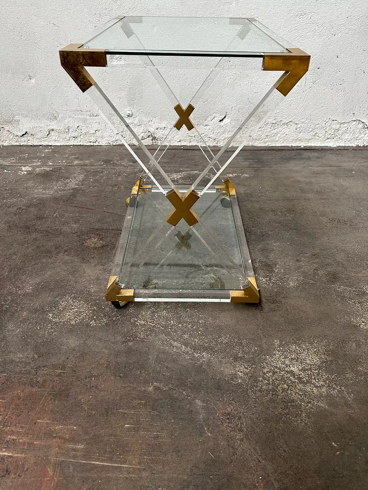 Glass and brass service cart, 1970s 9