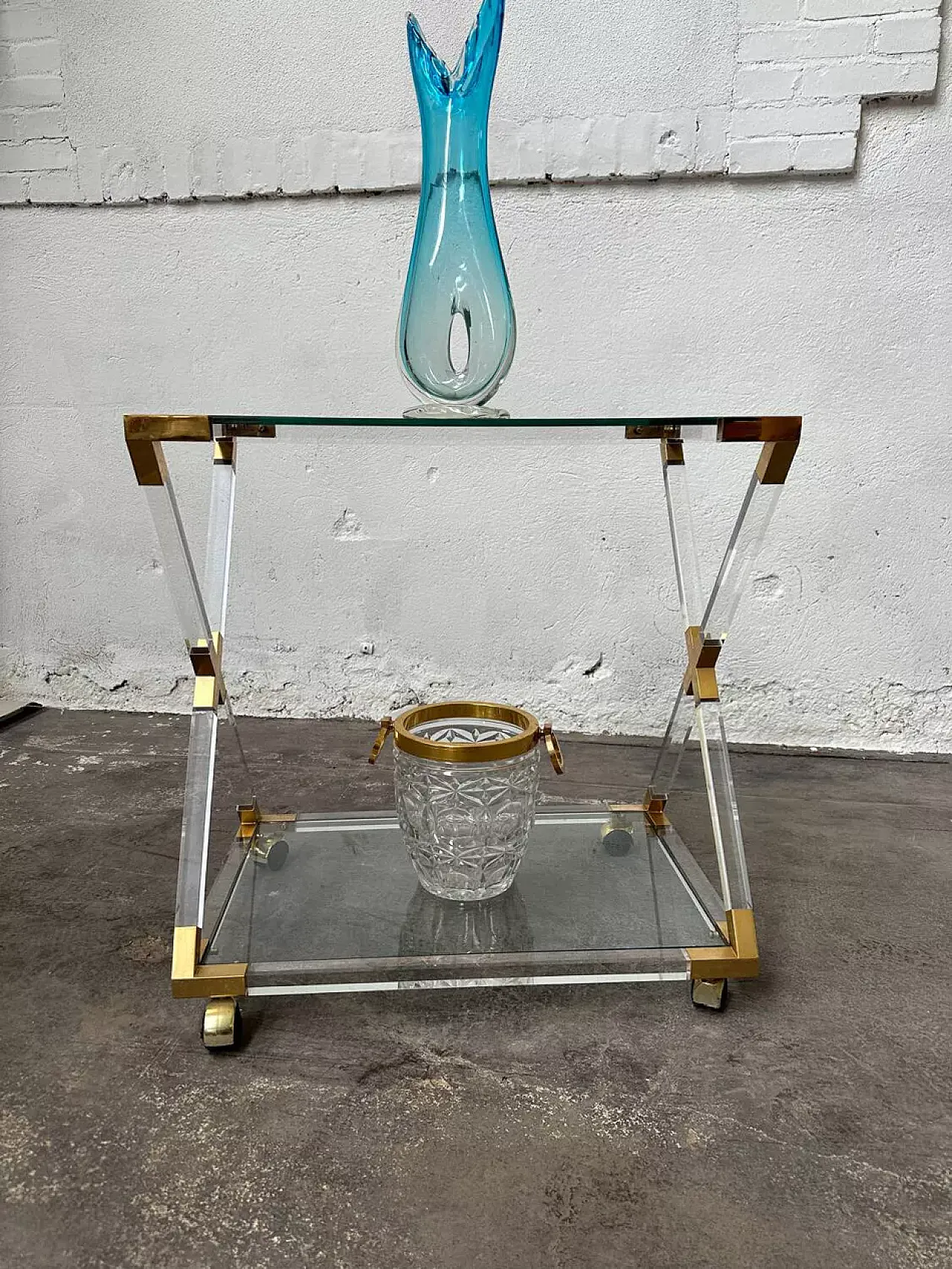 Glass and brass service cart, 1970s 11