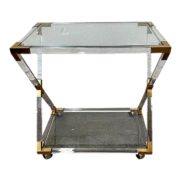 Carrello di servizio in vetro e ottone, anni '70