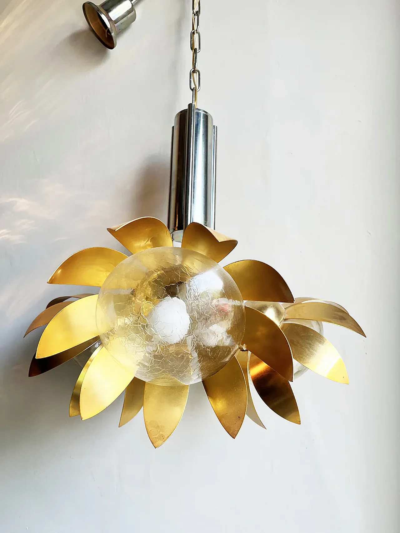 Brass and steel floral pendant lamp, 1970s 1