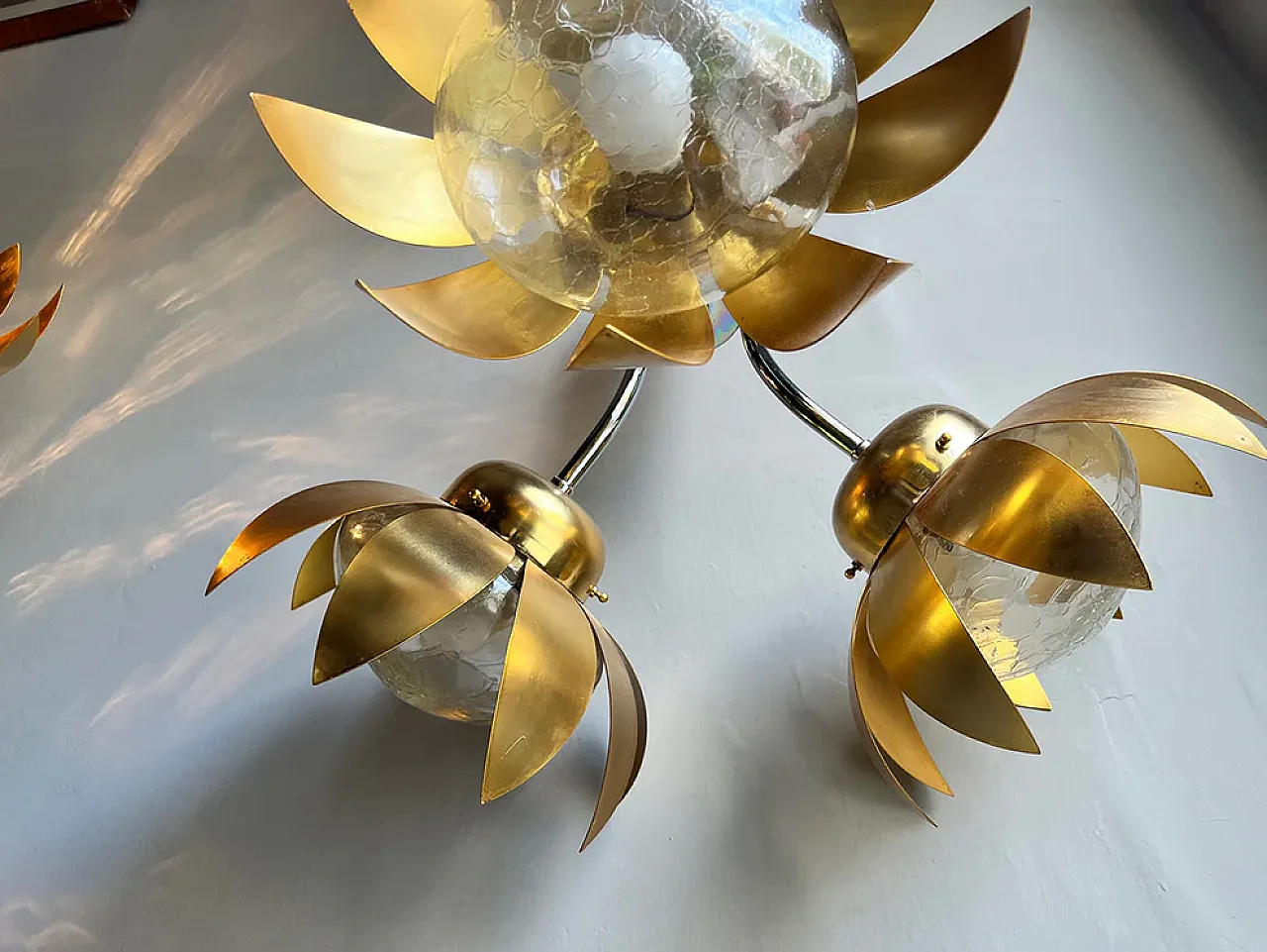 Brass and steel floral pendant lamp, 1970s 2