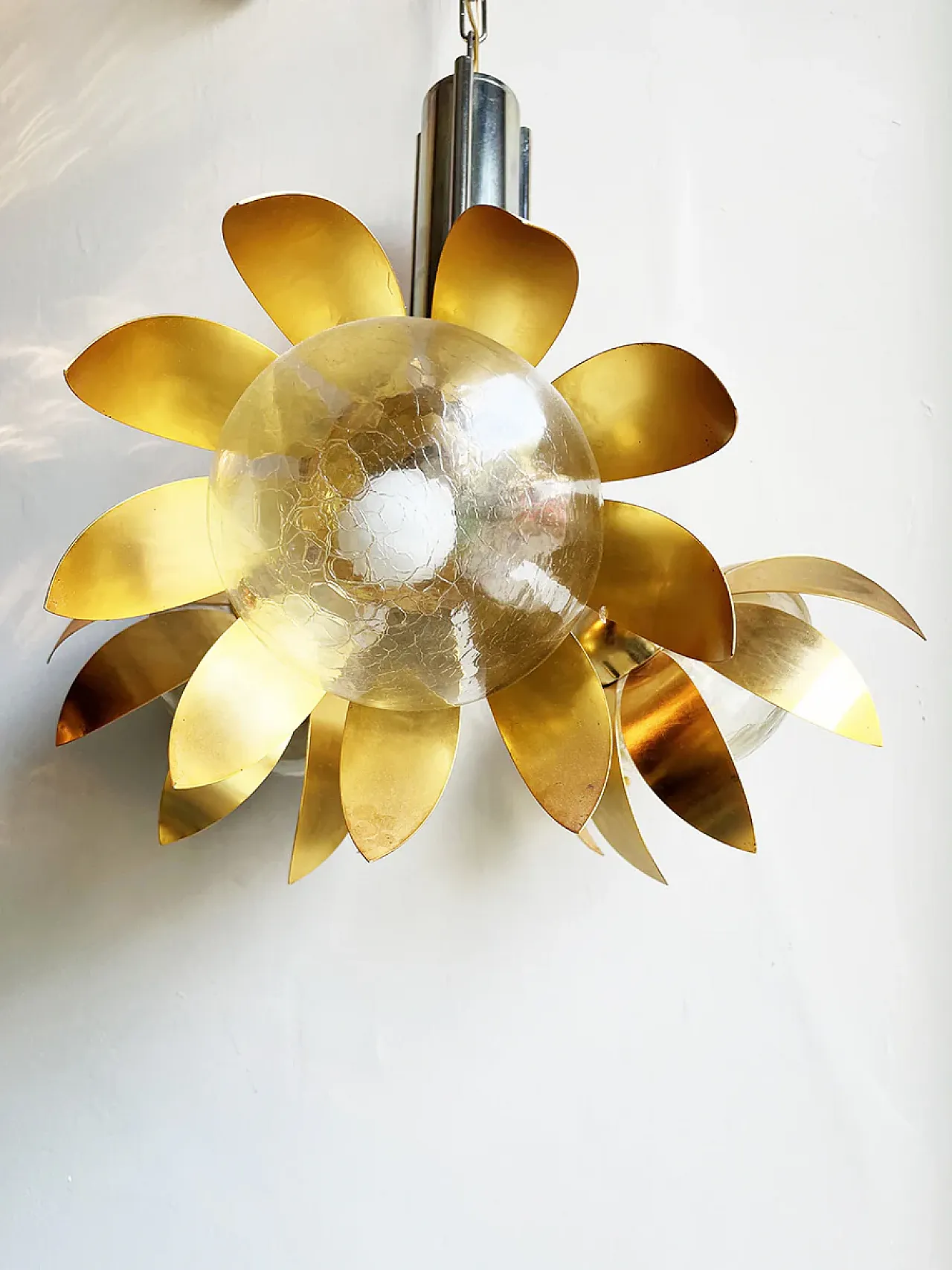 Brass and steel floral pendant lamp, 1970s 4