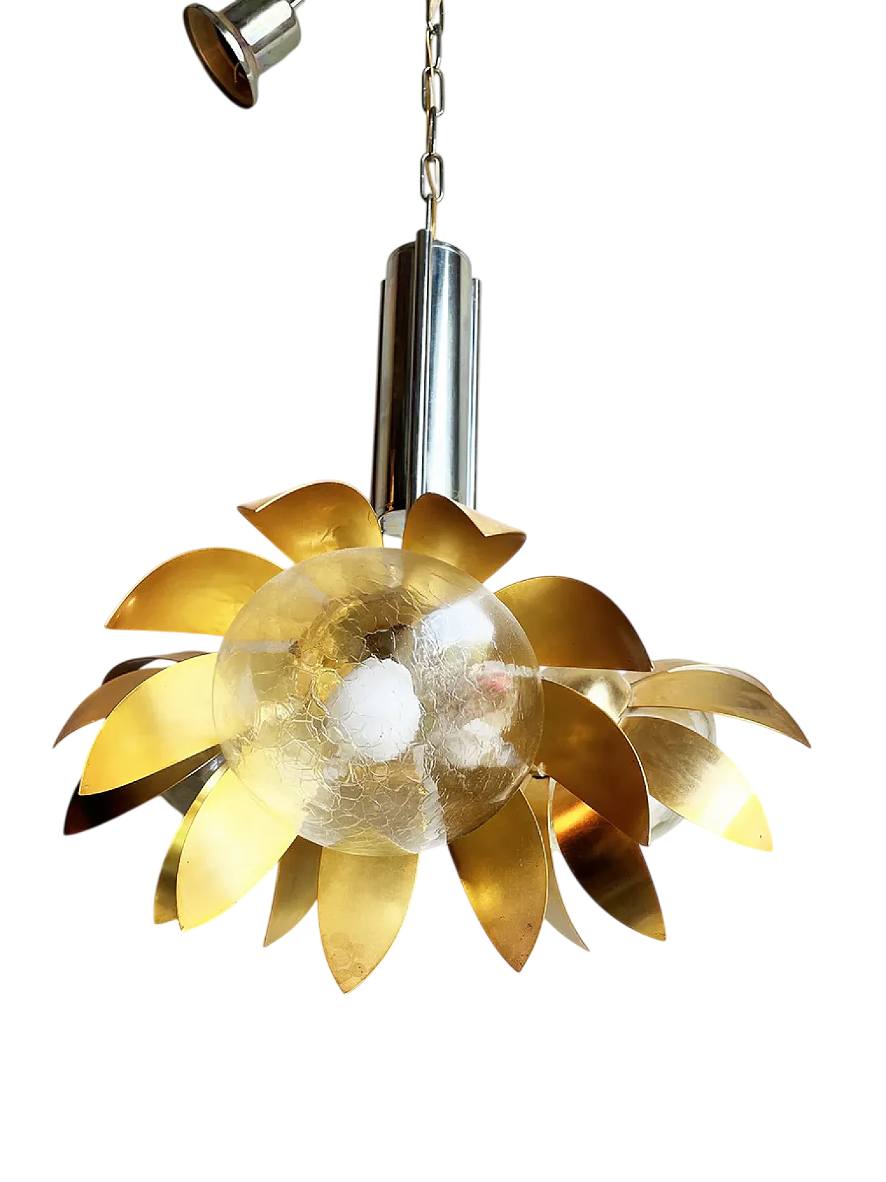 Brass and steel floral pendant lamp, 1970s 5