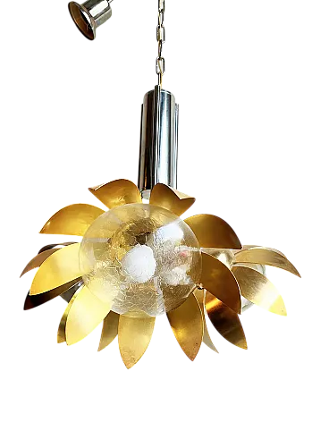 Brass and steel floral pendant lamp, 1970s