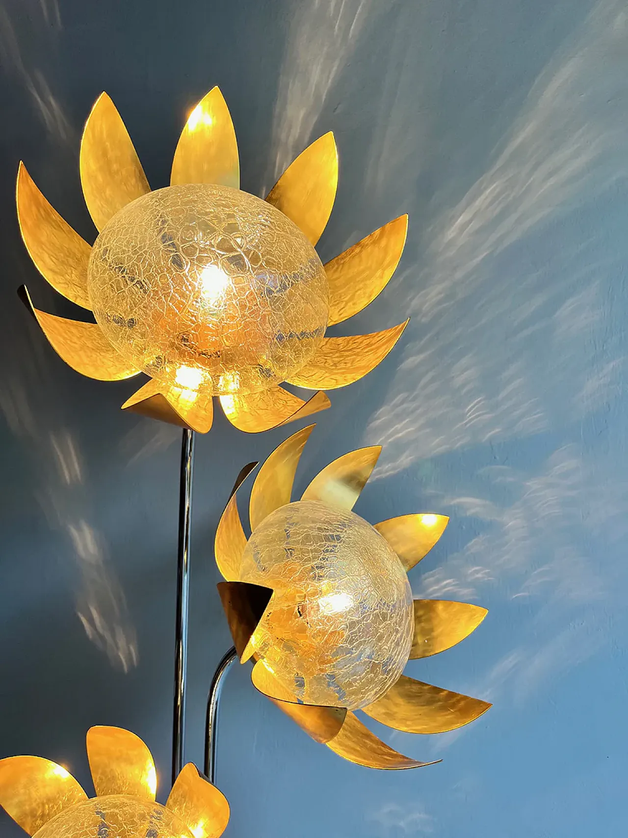 Brass and metal floral floor lamp, 1970s 4