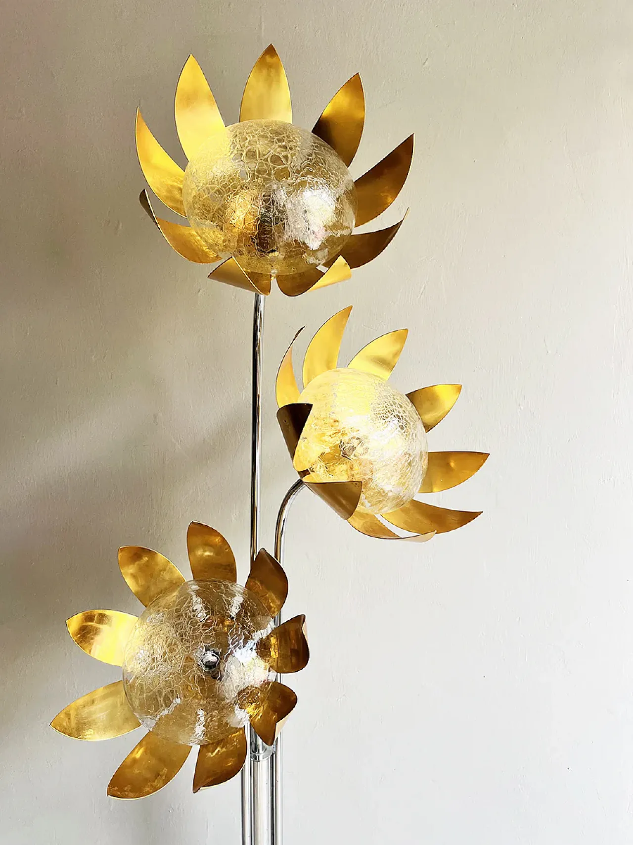 Brass and metal floral floor lamp, 1970s 5