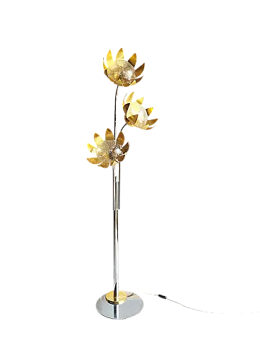 Brass and metal floral floor lamp, 1970s
