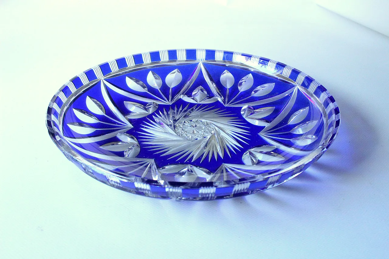 Ciotola in vetro cristallo al piombo di Boemia blu cobalto, anni '70 1