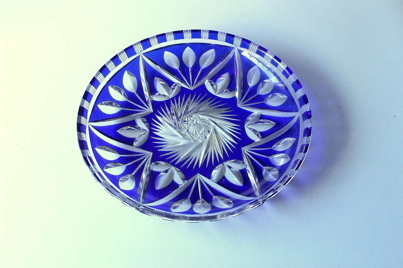 Ciotola in vetro cristallo al piombo di Boemia blu cobalto, anni '70 2