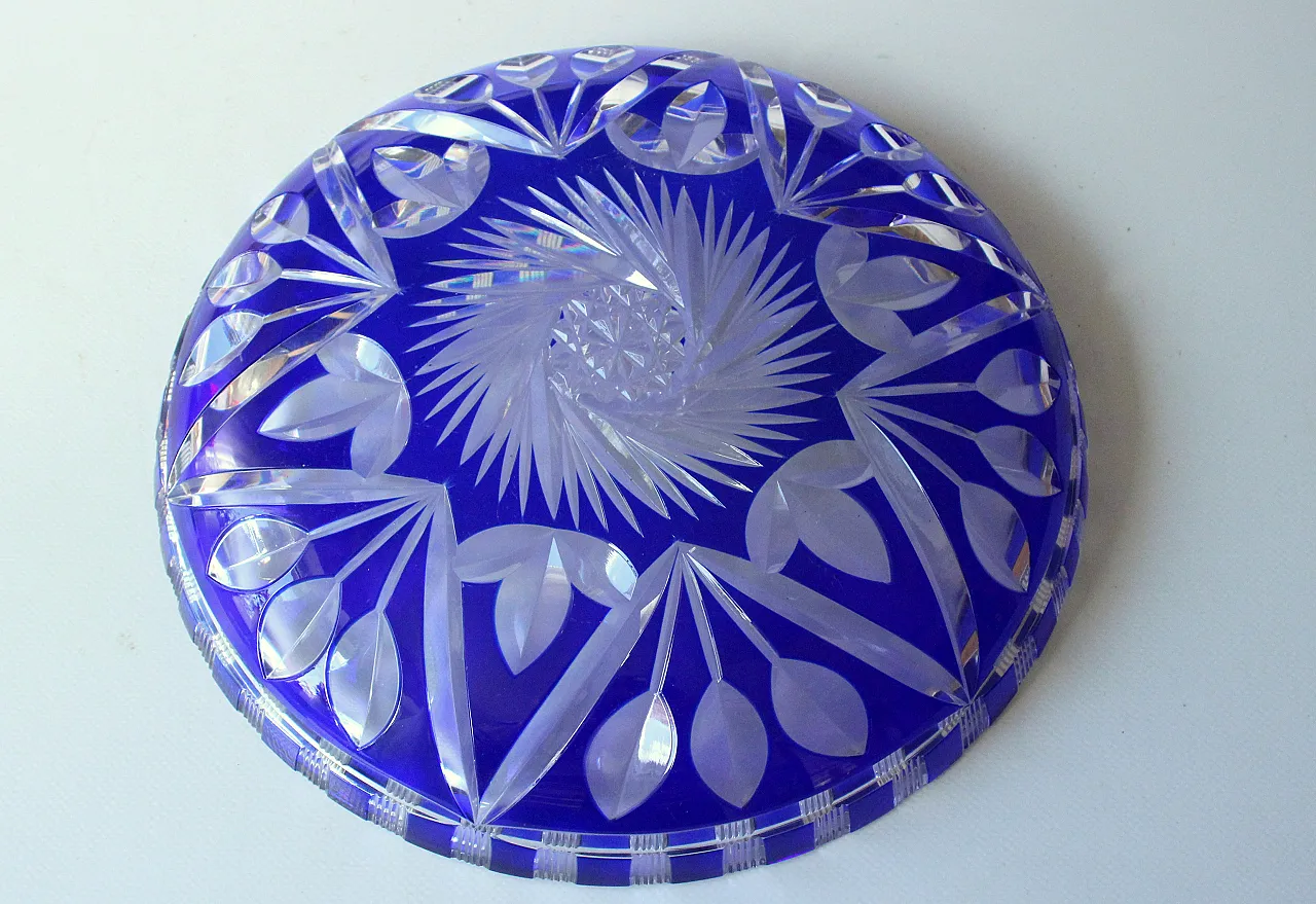 Ciotola in vetro cristallo al piombo di Boemia blu cobalto, anni '70 5