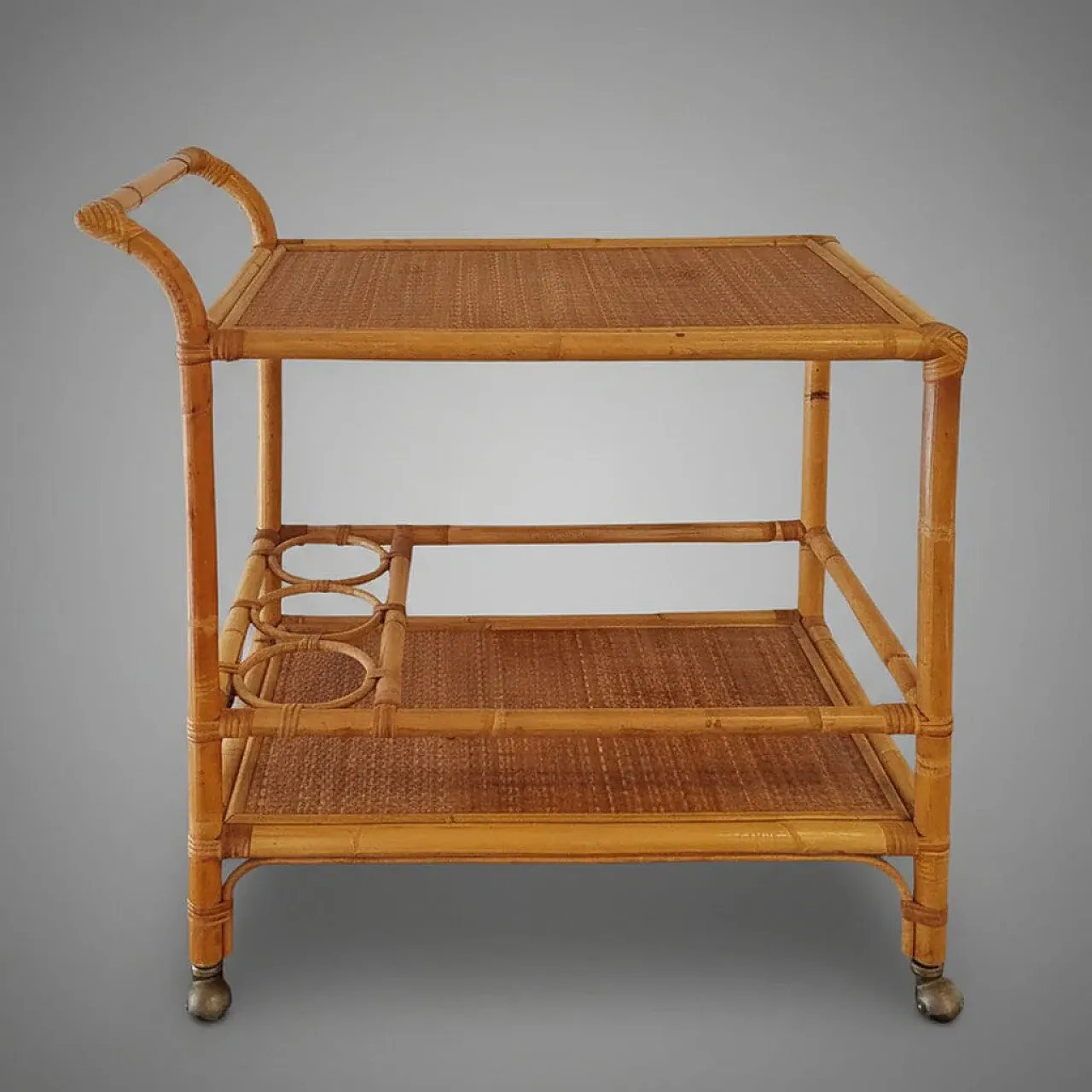 Handcrafted bar cart in bamboo e rattan, 1960s 1