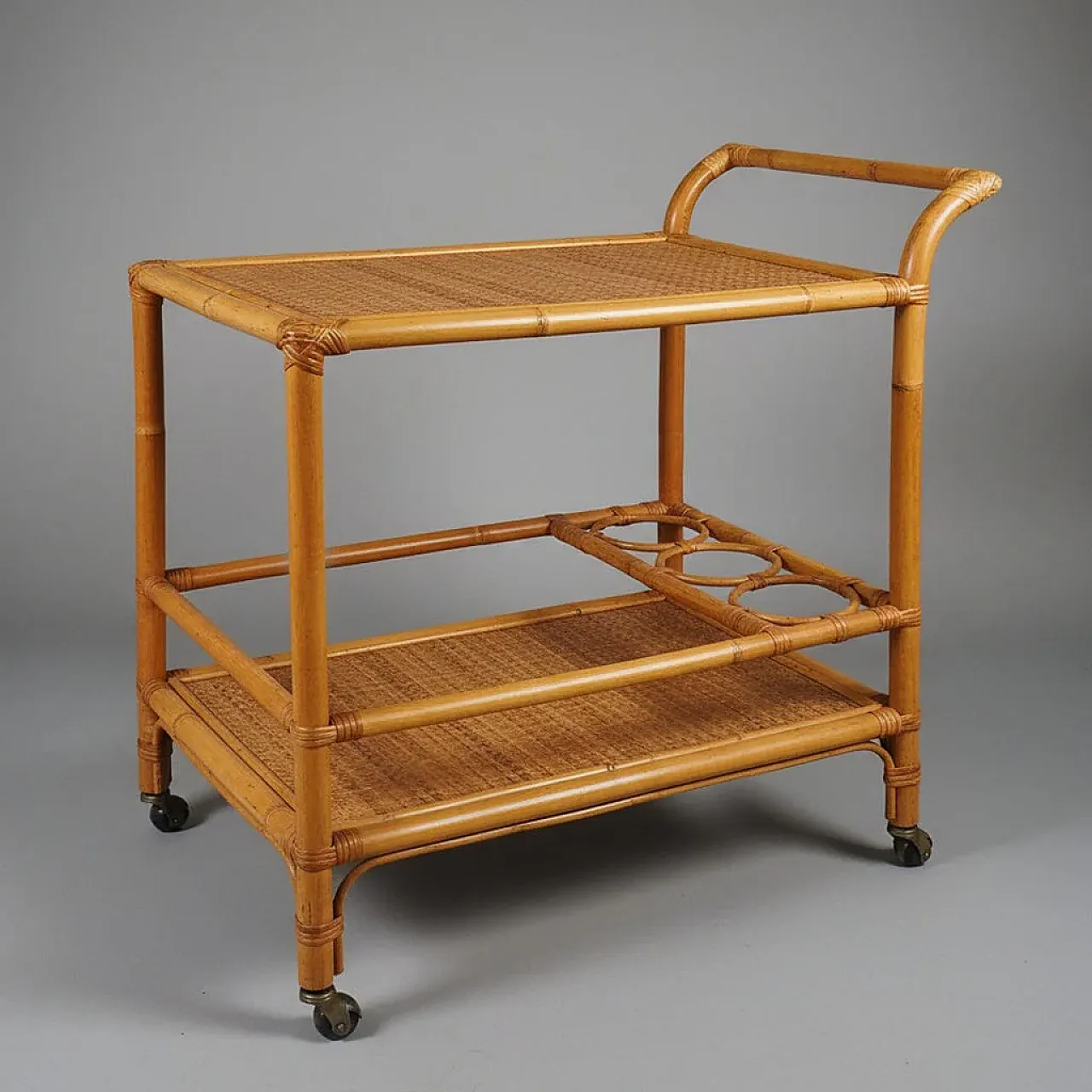 Handcrafted bar cart in bamboo e rattan, 1960s 4