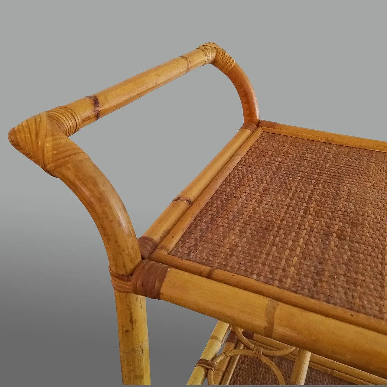 Handcrafted bar cart in bamboo e rattan, 1960s 6