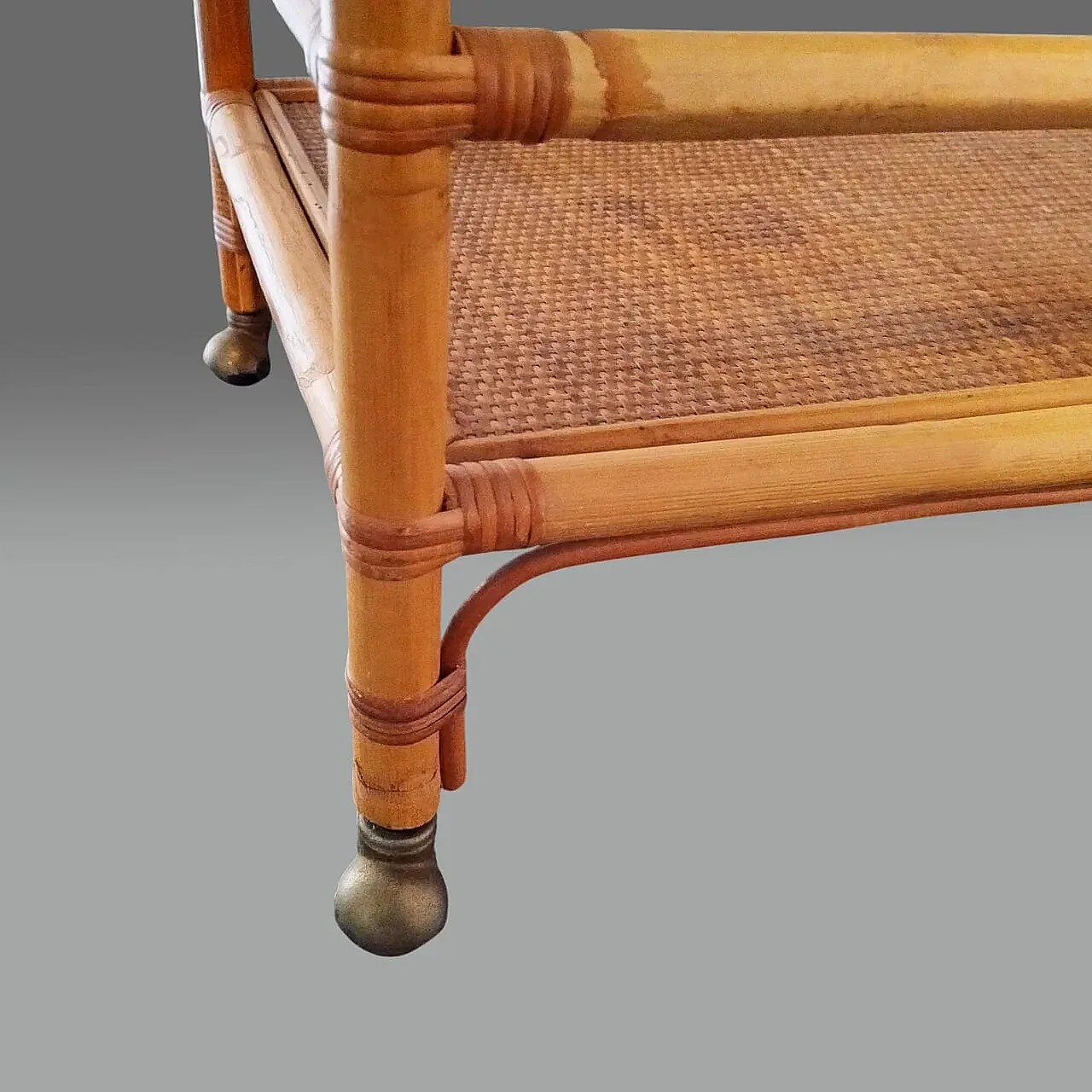 Handcrafted bar cart in bamboo e rattan, 1960s 8