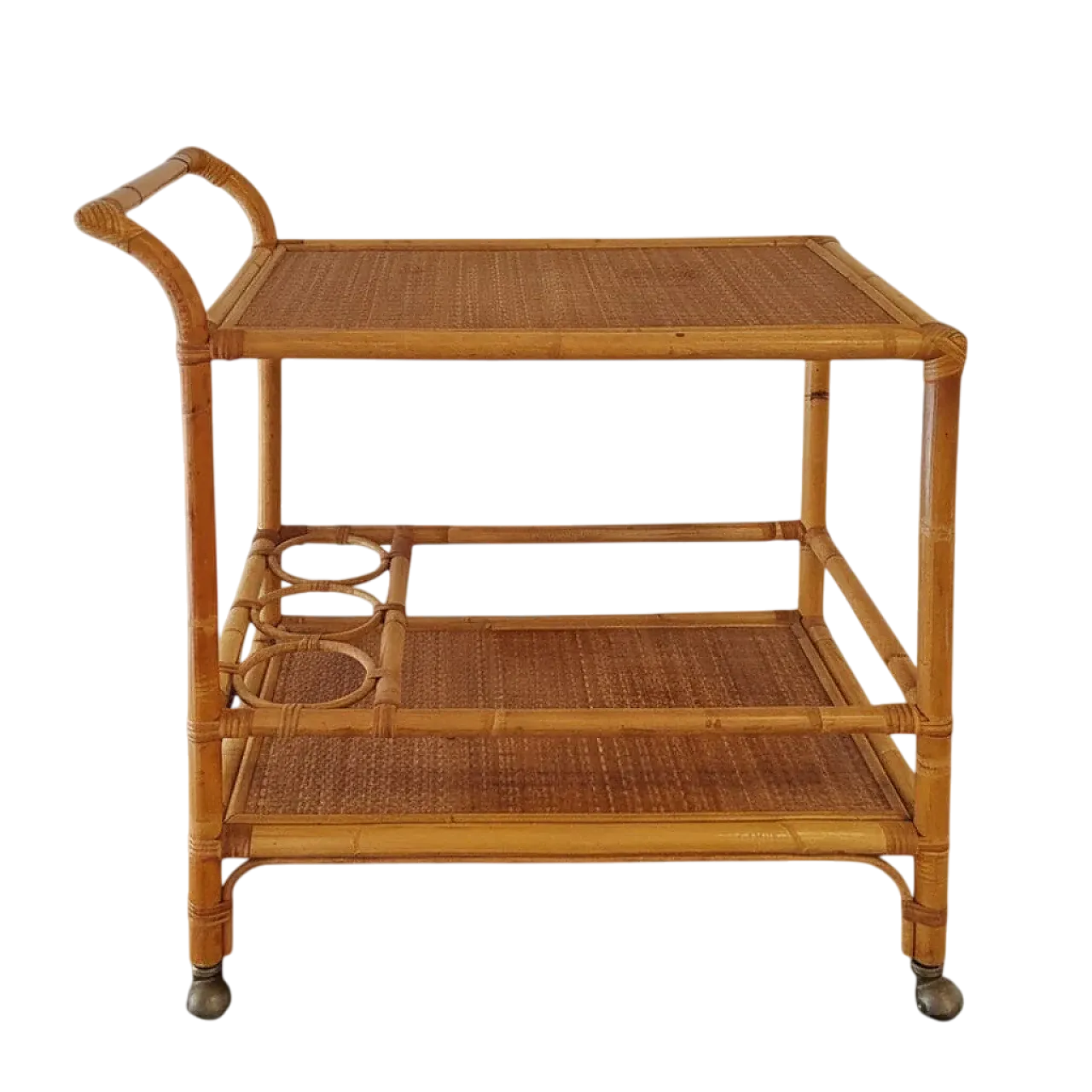 Handcrafted bar cart in bamboo e rattan, 1960s 9