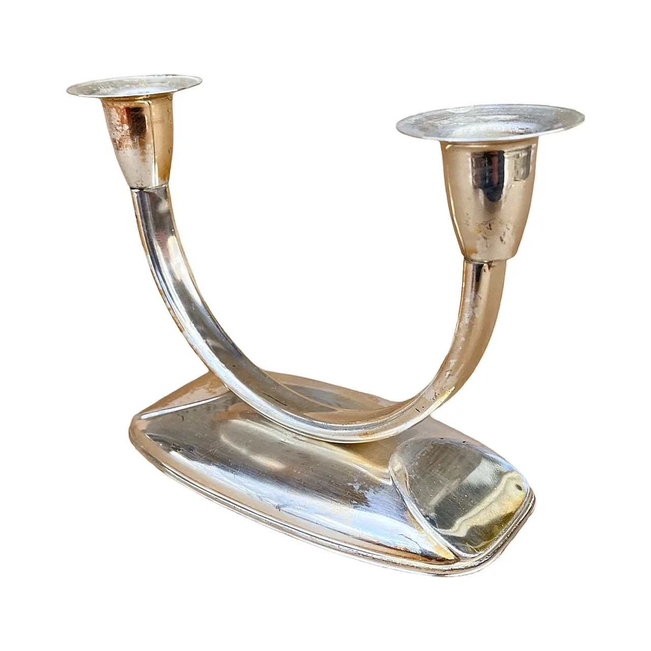 Two-armed silver-plated candlestick, 1960s 4