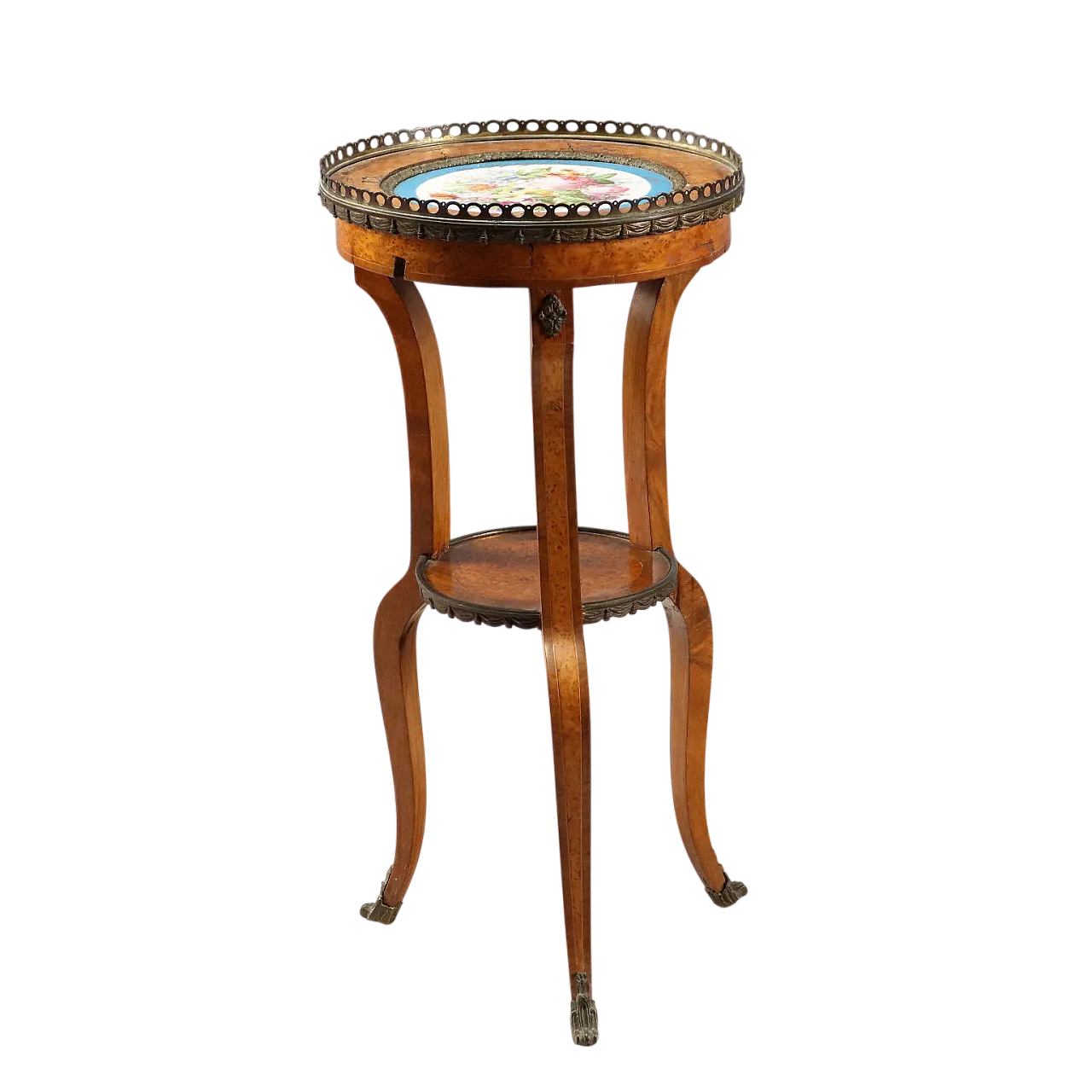 Tavolino in radica di noce e acero con inserto in ceramica, '900 11