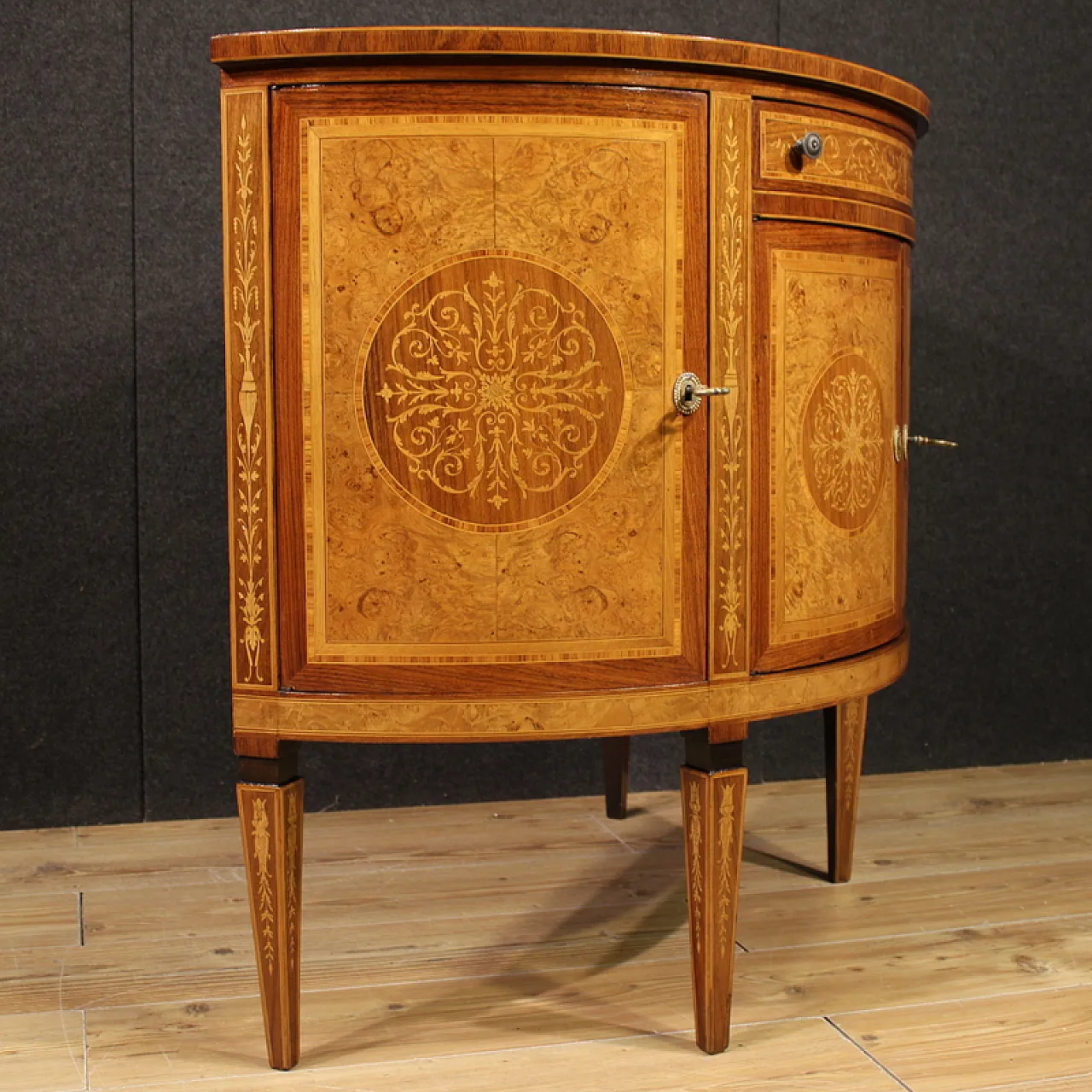 Credenza italiana a mezzaluna in stile Luigi XVI, '900 5