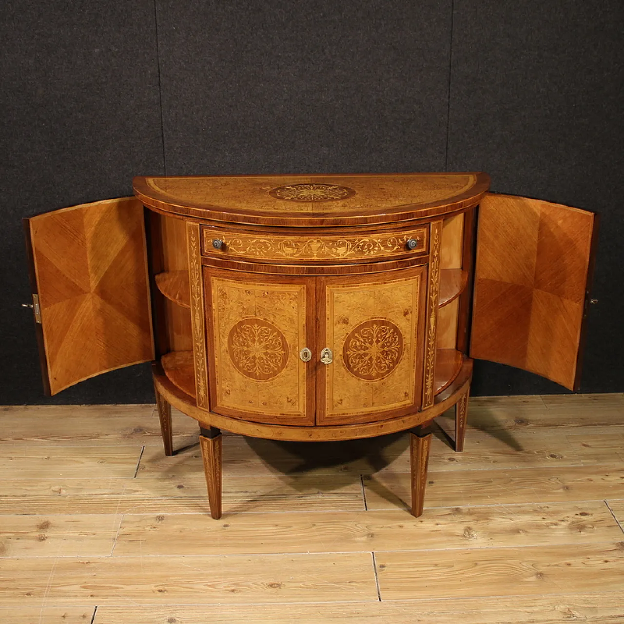 Credenza italiana a mezzaluna in stile Luigi XVI, '900 8