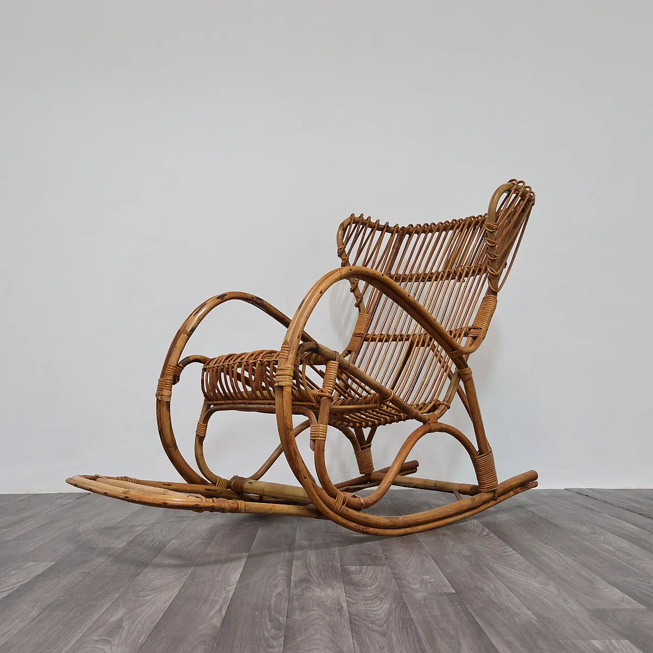 Rocking rocking chair in bamboo, 70s 1