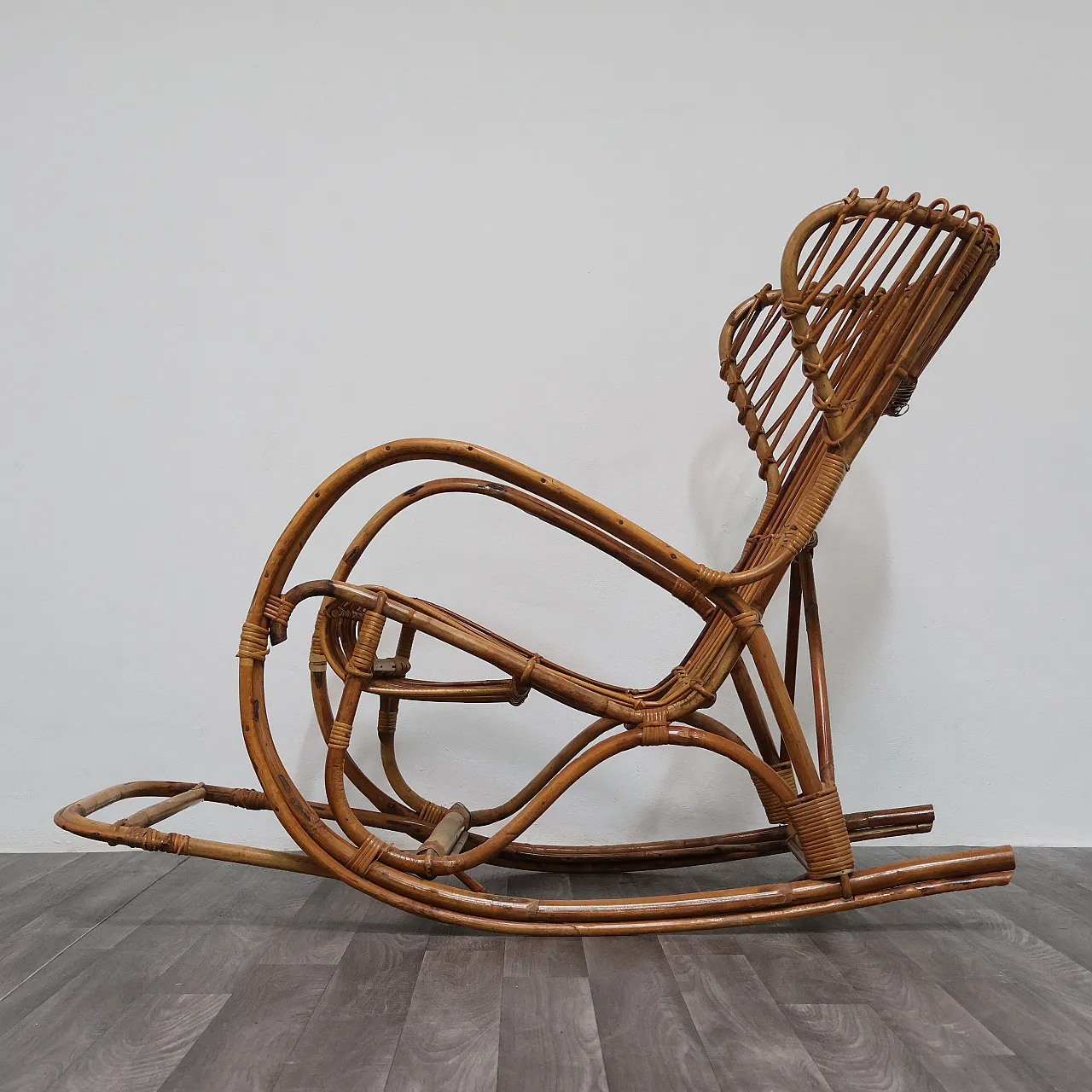Rocking rocking chair in bamboo, 70s 3