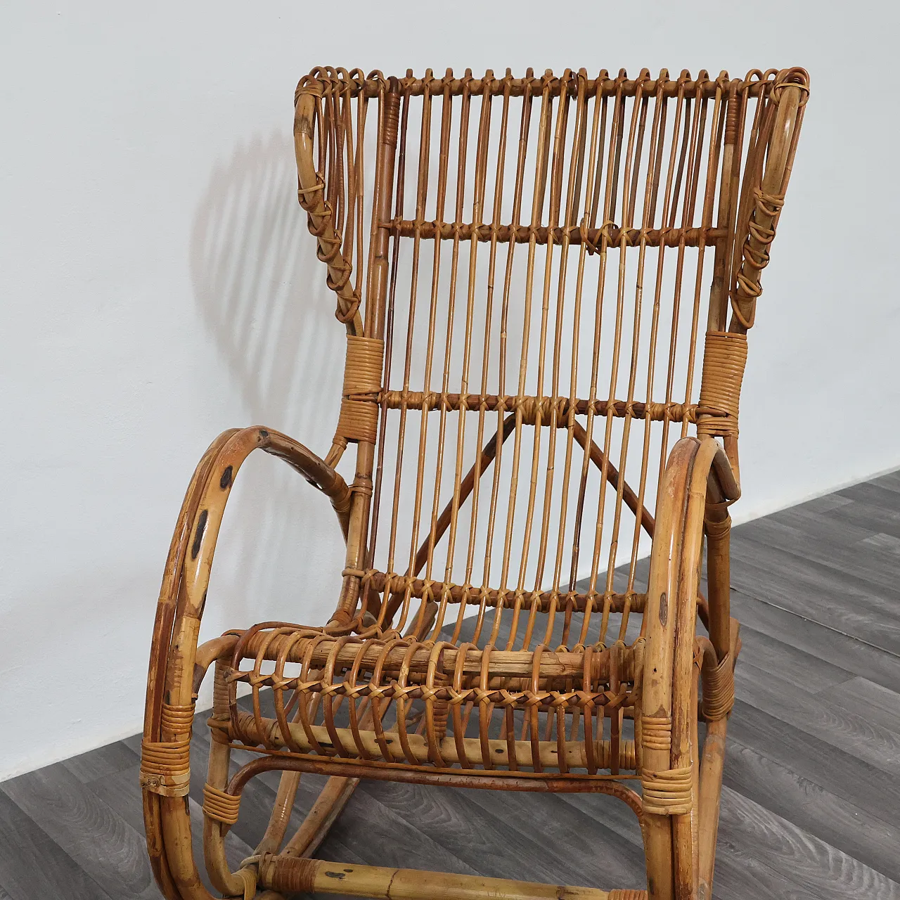 Rocking rocking chair in bamboo, 70s 7