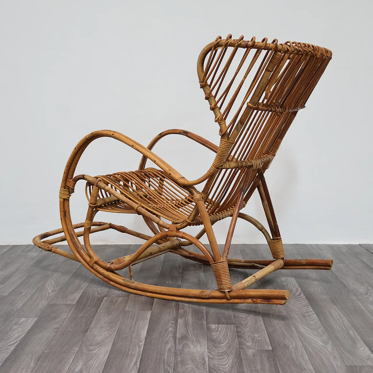 Rocking rocking chair in bamboo, 70s 9