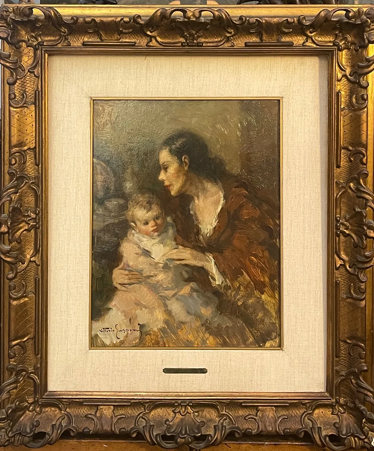 Maternità, dipinto olio su tavola di Vittorio Gussoni, '800 1