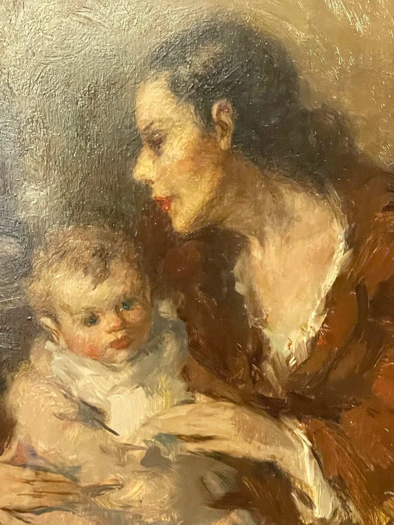 Maternità, dipinto olio su tavola di Vittorio Gussoni, '800 3