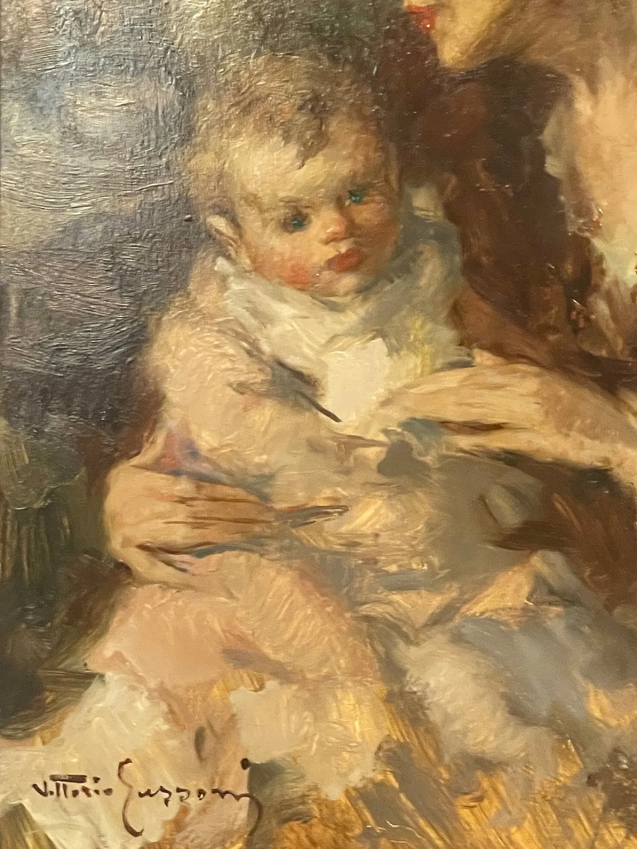 Maternità, dipinto olio su tavola di Vittorio Gussoni, '800 4