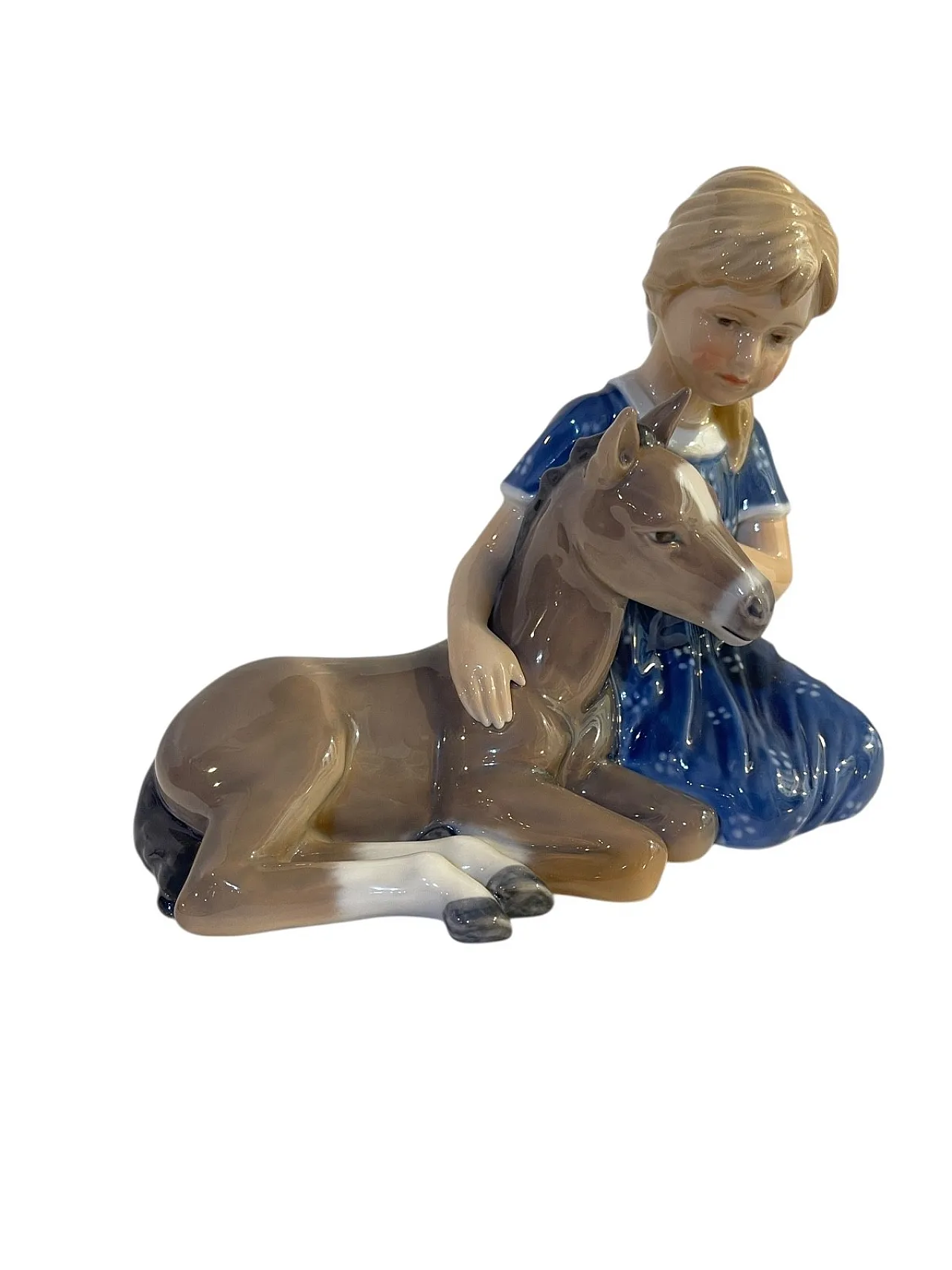 Ceramic Figurine, Royal Copenhagen, Girl with Donkey, 20th Century 3