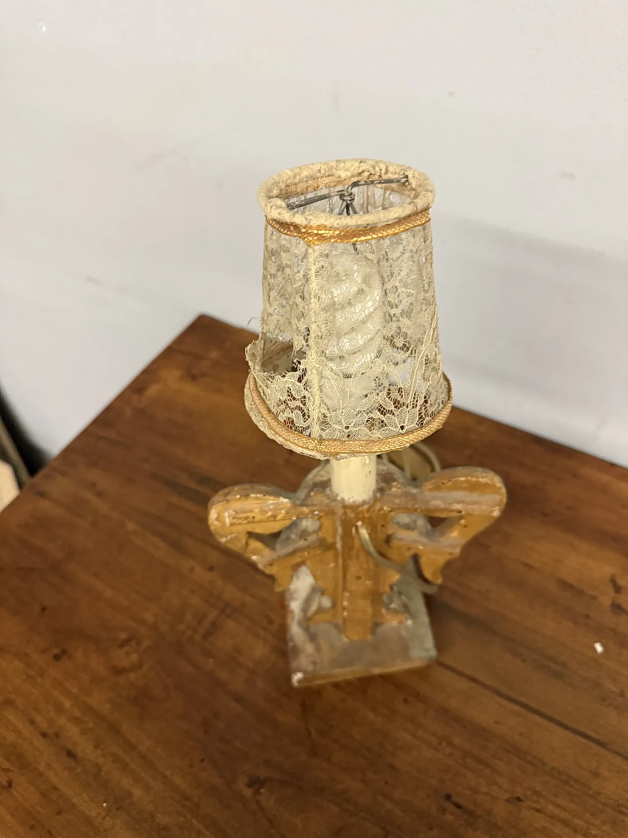 Antico lume porta palme, XVI, in legno e argento meccato, '600 8