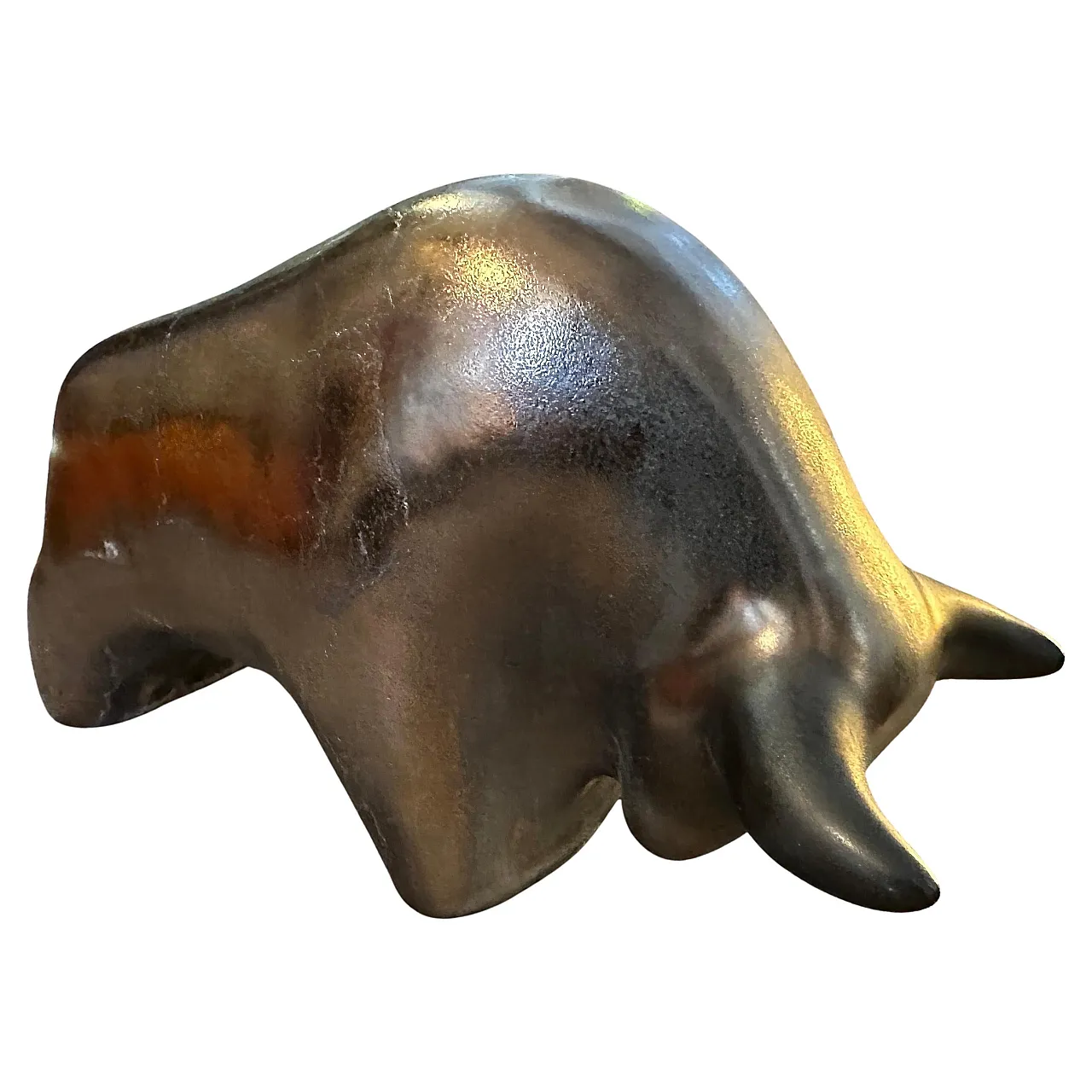 Gray and black lava ceramic bull, 1990s 1