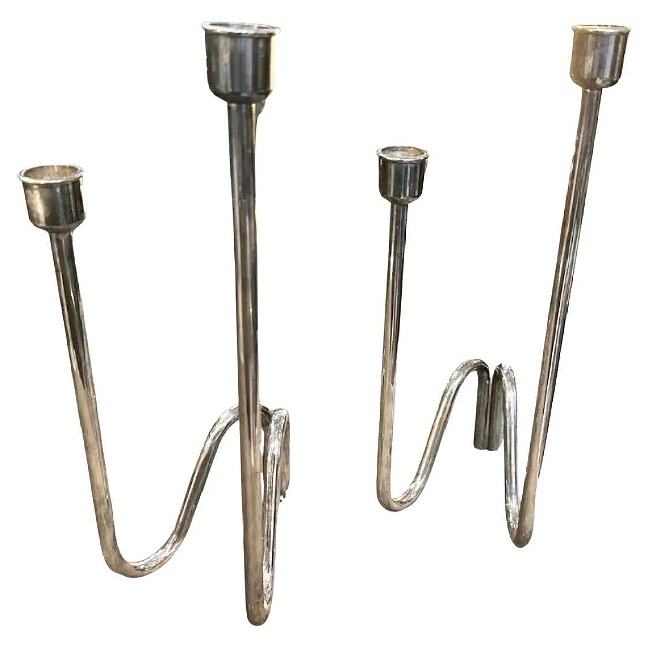 Coppia di candelabri Lino Sabattini placcati in argento, anni '80 1