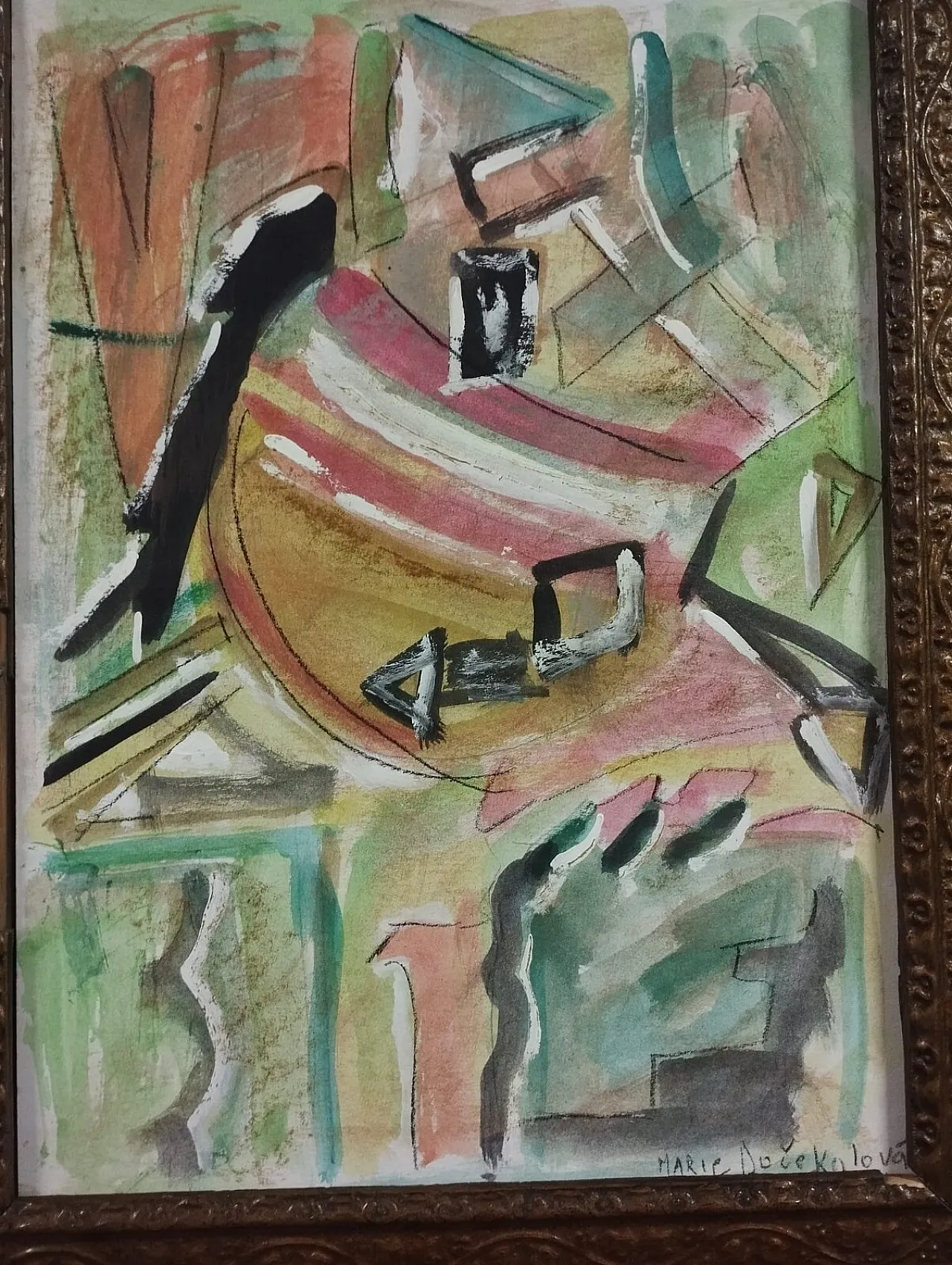 Abstract mixed technique painting by Dočekalová-Syslová, 20th century 11
