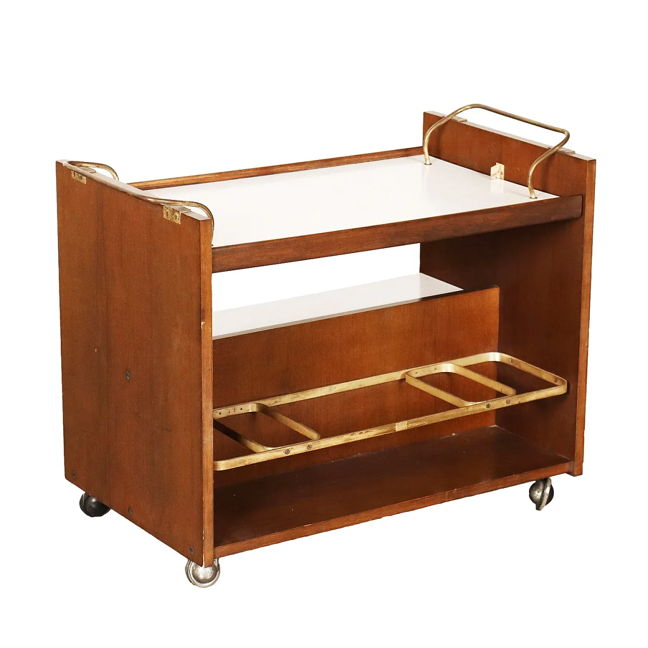 Carrello da cucina in noce e ottone, '900 1