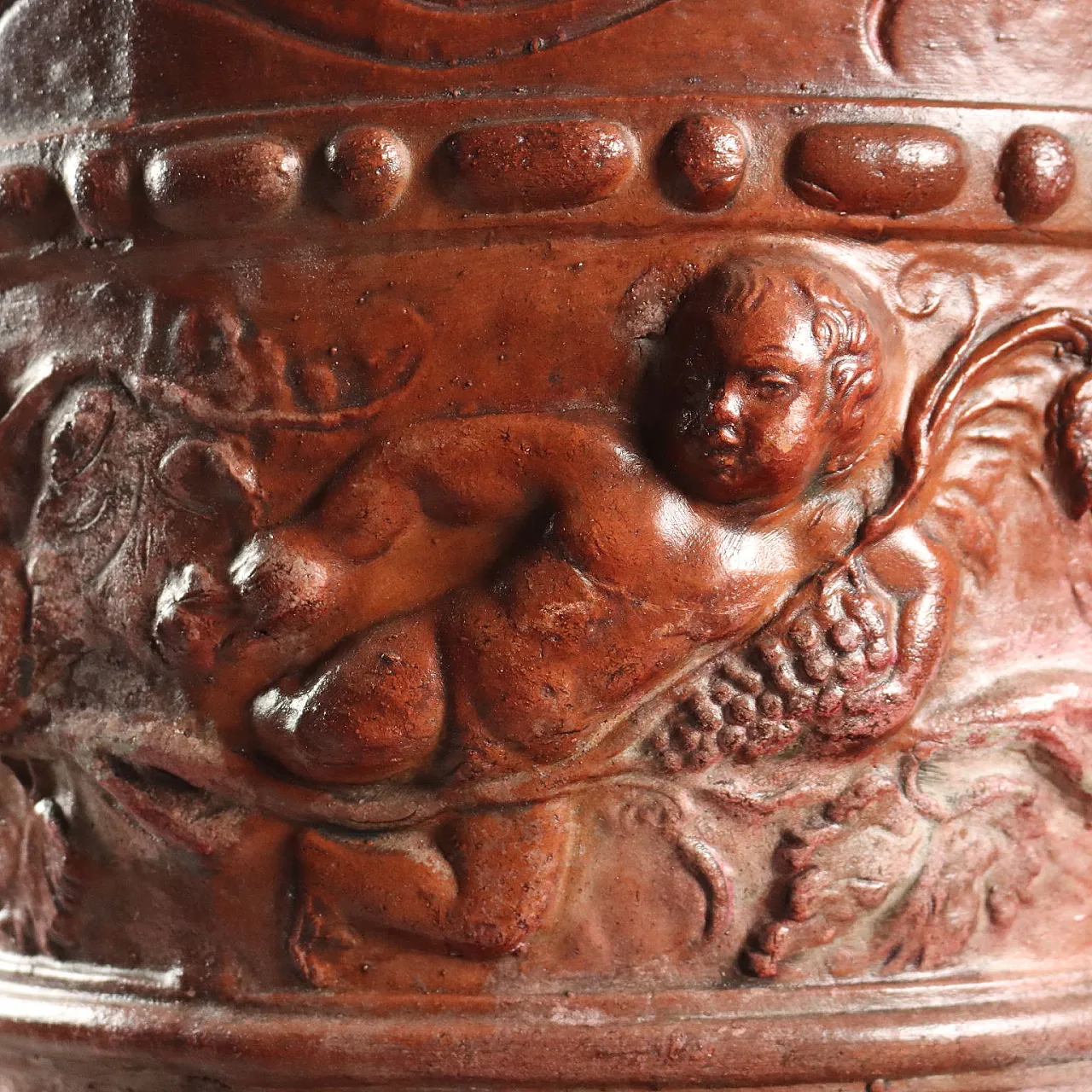 Patinated gilded terracotta vase with vegetal decorations,20th century 4