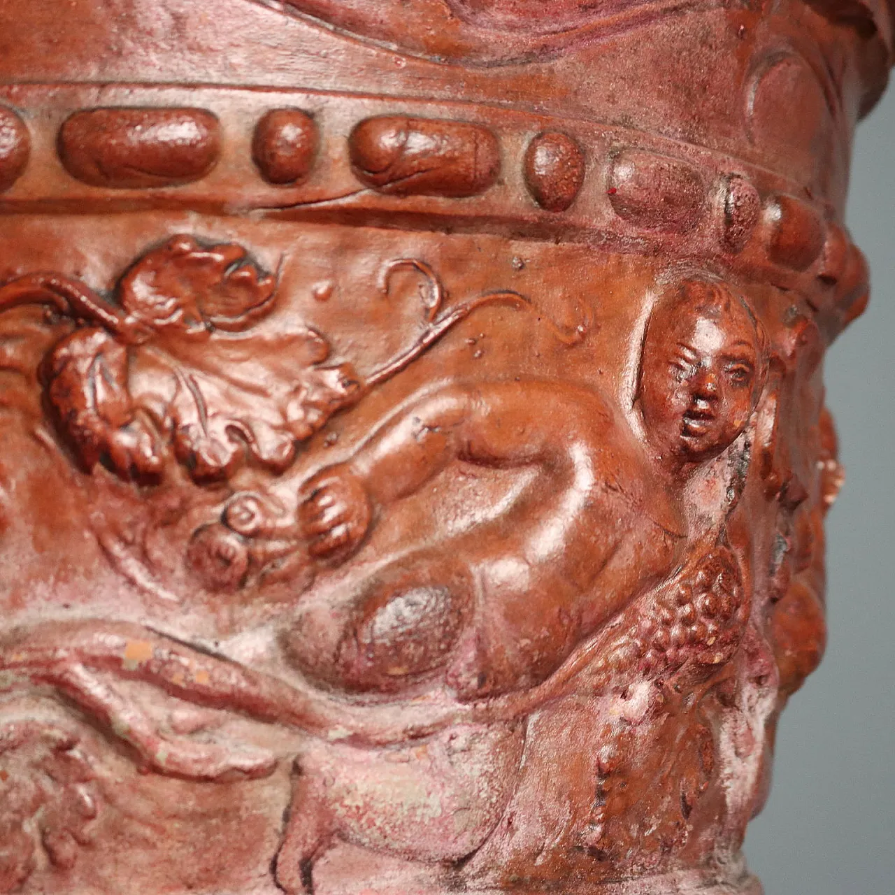 Patinated gilded terracotta vase with vegetal decorations,20th century 5